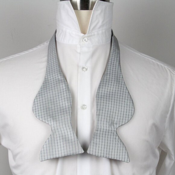 Men's‎ 100% Silk Self-Tied Bow Tie Big Butterfly Blue Micro Plaid Made USA S724 - Picture 7 of 8
